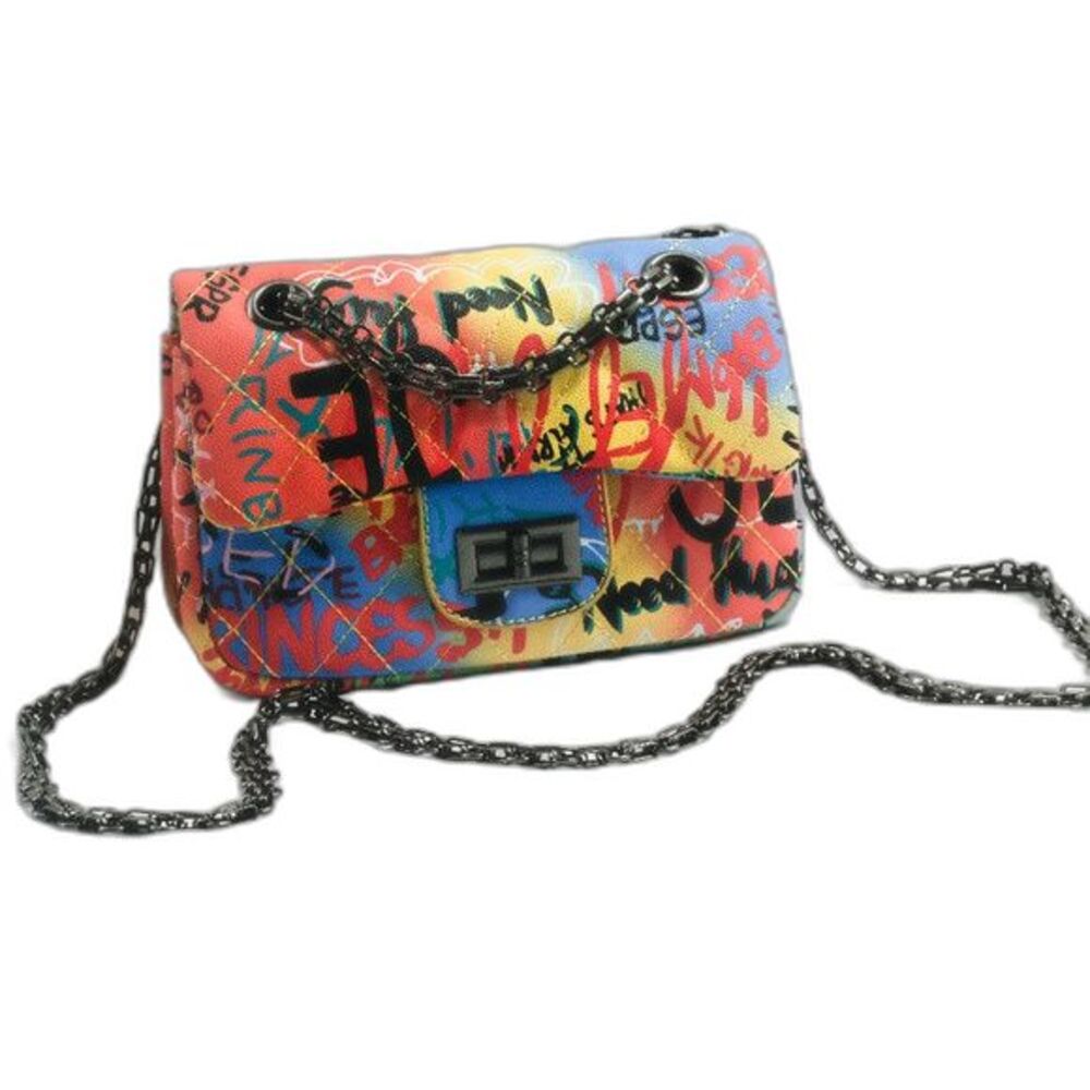 Purse Blue Multicolor crossbody satchel bag chic stylish graffiti mini bag